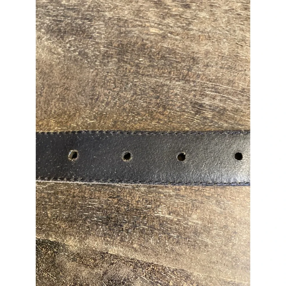 Fossil Black Leather Western Concho Link Belt Silver Tone Etched Buckle Large